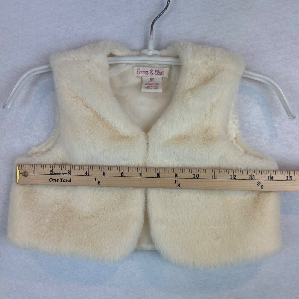 Toddler Emma & Elsa Faux Fur Vest 6X Ivory Sleeveless Satin Lining Button Closur - Picture 5 of 8